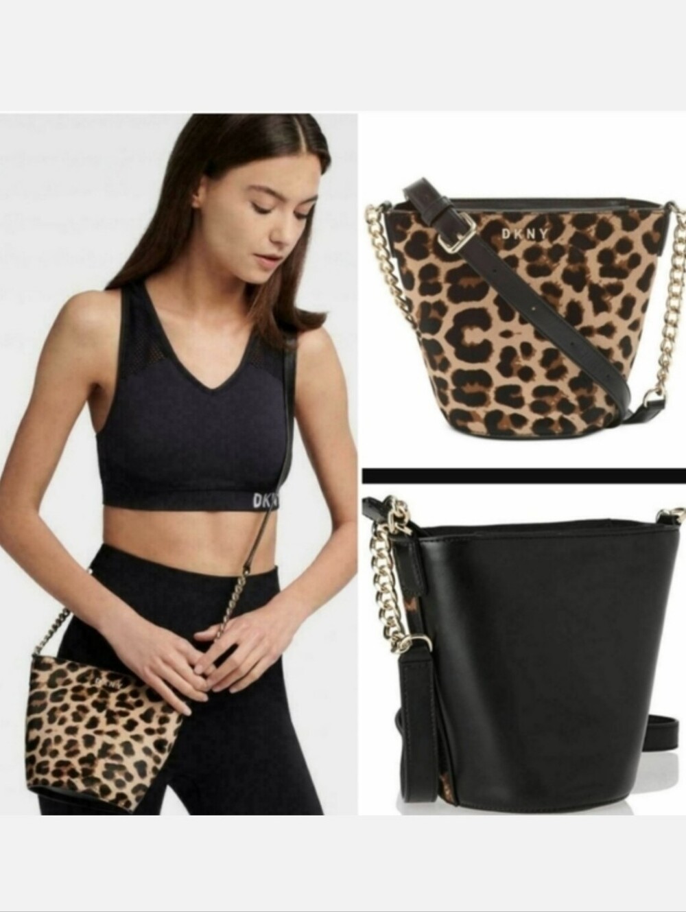 Dkny calf hair leopard bucket leather crossbody bag new with tags and duster